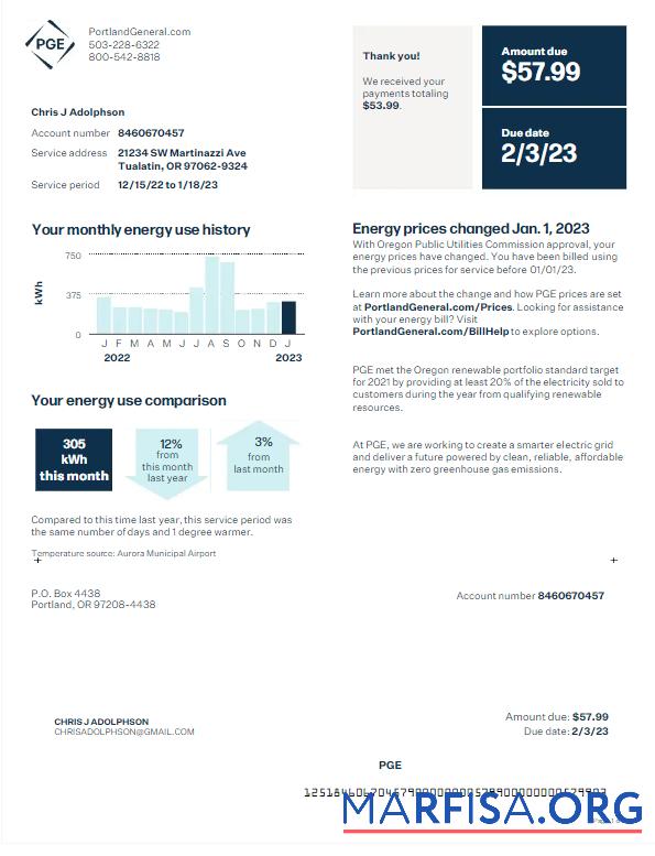 Realistic USA PGE utility bill Word and PDF template